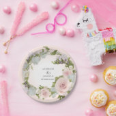 ブライダルシャワーのヴィンテージのかわいらしいばら色の花のリース ペーパープレート (パーティー)