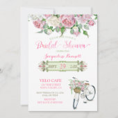 ブライダルシャワーのヴィンテージの自転車のバスケットのピンクのバラ 招待状 (正面)