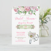 ブライダルシャワーのヴィンテージの自転車のバスケットのピンクのバラ 招待状 (スタンド正面)