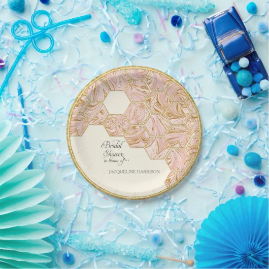 ブライダルシャワーの六角形ばら色の金ゴールドのグリッターの大理石 ペーパープレート (パーティー)