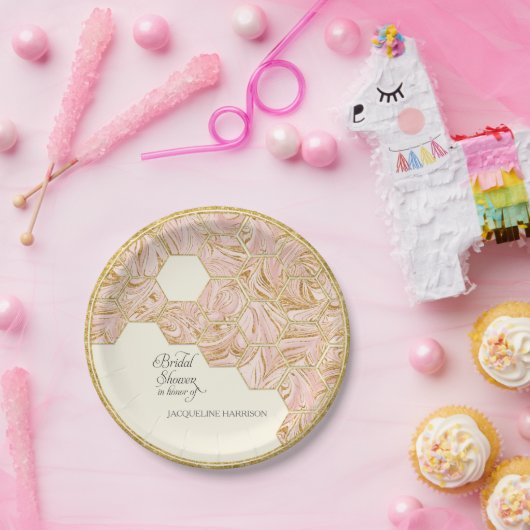 ブライダルシャワーの六角形ばら色の金ゴールドのグリッターの大理石 ペーパープレート (パーティー)