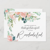 ブライダルシャワーの再計画されたピンクフローラ日付変更 案内ポストカード (正面/裏面)