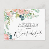 ブライダルシャワーの再計画されたピンクフローラ日付変更 案内ポストカード (正面)