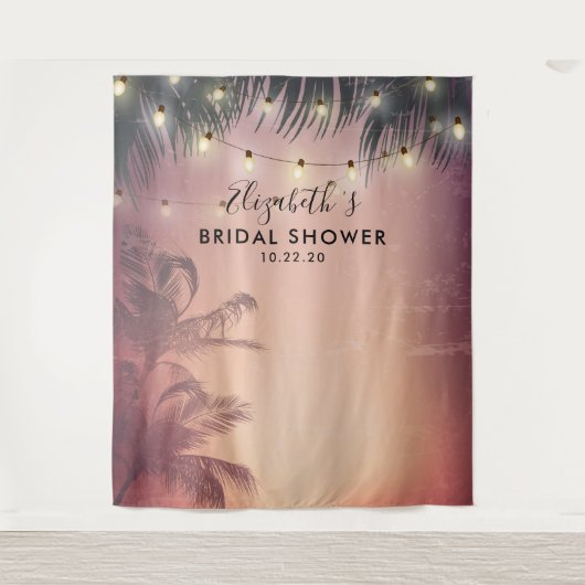 ブライダルシャワーの写真用背景 夏のヤシの木 タペストリー (正面)