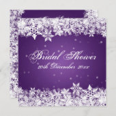 ブライダルシャワーの冬の雪エレガント片紫 招待状 (正面/裏面)