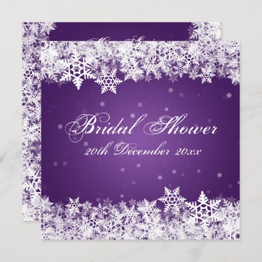 ブライダルシャワーの冬の雪エレガント片紫 招待状