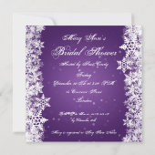 ブライダルシャワーの冬の雪エレガント片紫 招待状 (裏面)