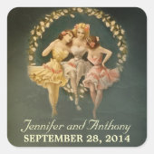 ブライダルシャワーの女の子のヴィンテージシール スクエアシール (正面)