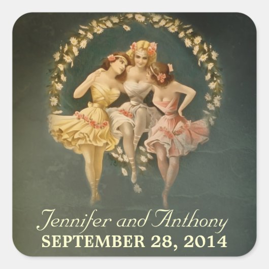 ブライダルシャワーの女の子のヴィンテージシール スクエアシール (正面)