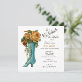 ブライダルシャワーの女性のヴィンテージブートとバラ 招待状 (スタンド正面)