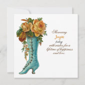 ブライダルシャワーの女性のヴィンテージブートとバラ 招待状 (裏面)