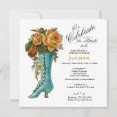 ブライダルシャワーの女性のヴィンテージブートとバラ 招待状 (正面)