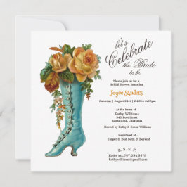 ブライダルシャワーの女性のヴィンテージブートとバラ 招待状