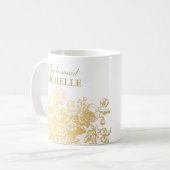 ブライダルシャワーの好意の花バスケットの金ゴールド コーヒーマグカップ (正面左)