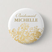 ブライダルシャワーの好意の花バスケットの金ゴールド 缶バッジ (正面)