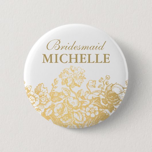 ブライダルシャワーの好意の花バスケットの金ゴールド 缶バッジ (正面)