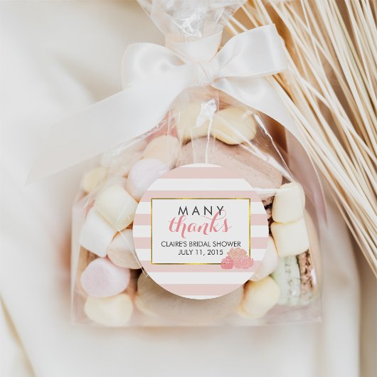 ブライダルシャワーの好意シール |ピンクストライプ色の牡丹 ラウンドシール