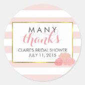 ブライダルシャワーの好意シール |ピンクストライプ色の牡丹 ラウンドシール (正面)