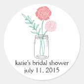 ブライダルシャワーの好意シール |ボタニカル・メイソン・ジャー ラウンドシール (正面)