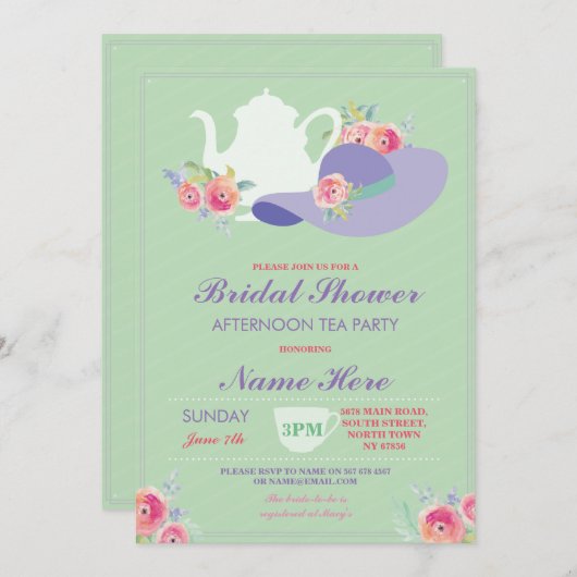 ブライダルシャワーの帽子のバチェロレッテのお茶会の招待 招待状 (正面/裏面)