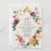 ブライダルシャワーの幾何学的で素朴な花柄は恋に落ちます 招待状 (正面)
