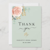 ブライダルシャワーの感謝を伝えるサボン草緑色の花のカード 招待状 (正面)