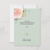 ブライダルシャワーの感謝カード　セージグリーン 花束 ローズゴールド ピンク サンキューカード (裏面)