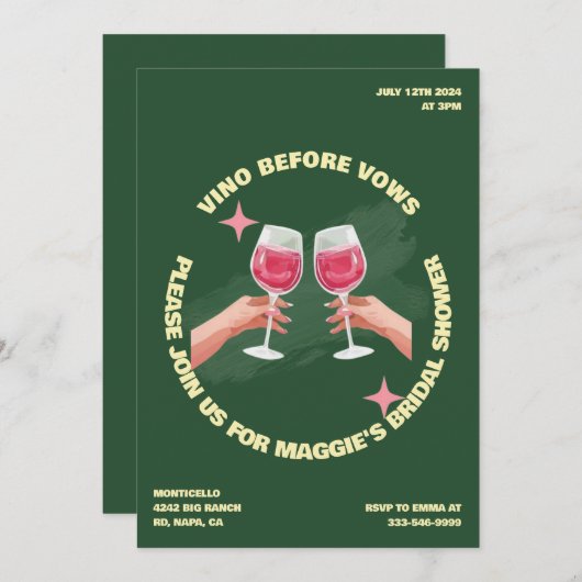ブライダルシャワーの招待を誓う前にVino 招待状 (正面/裏面)