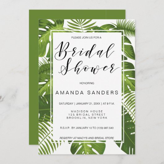 ブライダルシャワーの招待カード|熱帯エレガント 招待状 (正面/裏面)