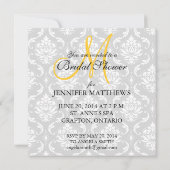 ブライダルシャワーの招待状のダマスク織の黄色のモノグラム 招待状 (裏面)