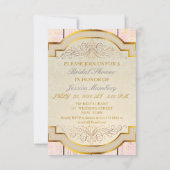 ブライダルシャワーの招待状の金ピンク及びレース 招待状 (裏面)