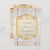 ブライダルシャワーの招待状の金ピンク及びレース 招待状 (正面/裏面)