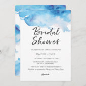 ブライダルシャワーの招待状|の青い水彩画 招待状 (正面/裏面)