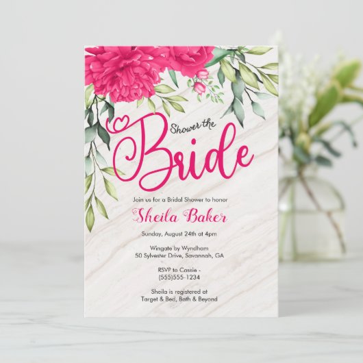 ブライダルシャワーの招待状-明るいピンクの花柄 招待状 (スタンド正面)