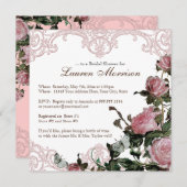 ブライダルシャワーの招待状-格子垣のばら色のヴィンテージ 招待状 (正面/裏面)