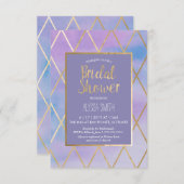 ブライダルシャワーの招待状-水彩画、紫色の金ゴールド 招待状 (正面/裏面)