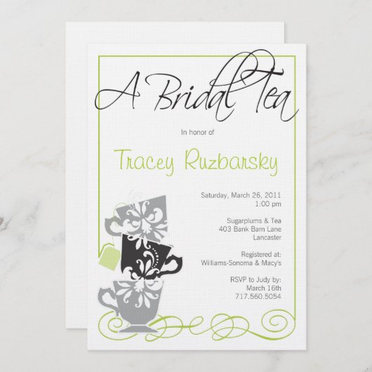 ブライダルシャワーの招待-お茶 招待状 (正面/裏面)