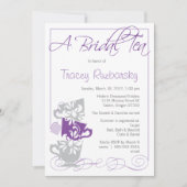 ブライダルシャワーの招待-お茶|紫と灰色 招待状 (正面)