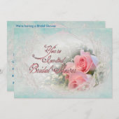 ブライダルシャワーの招待 – デリケートなバラ 招待状 (正面/裏面)