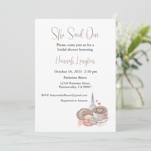 ブライダルシャワーの招待、彼女はウィYesと述べた 招待状 (スタンド正面)