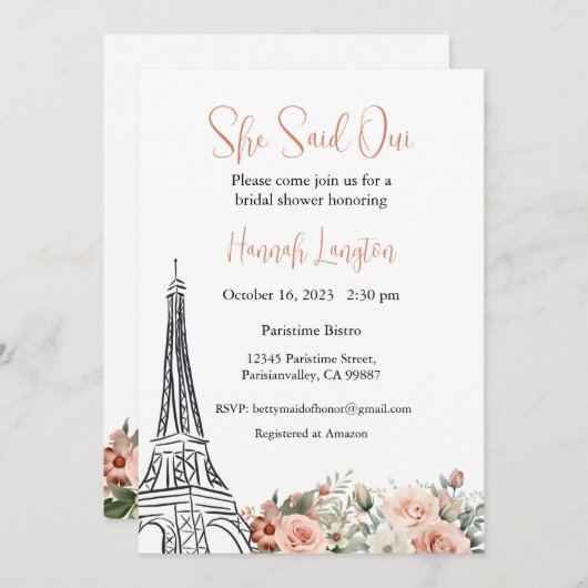 ブライダルシャワーの招待、彼女はウィYesと述べた 招待状 (正面/裏面)