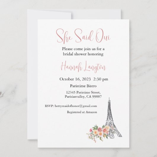 ブライダルシャワーの招待、彼女はウィYesと述べた 招待状 (正面)