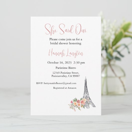 ブライダルシャワーの招待、彼女はウィYesと述べた 招待状 (スタンド正面)