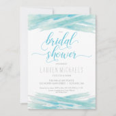 ブライダルシャワーの招待、水彩、青、銀 招待状 (正面)