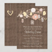 ブライダルシャワーの招待、素朴な花のメーソンジャー 招待状 (正面/裏面)