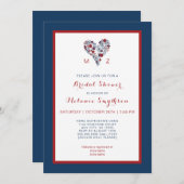 ブライダルシャワーの招待、赤い海軍花のハート3986 招待状 (正面/裏面)