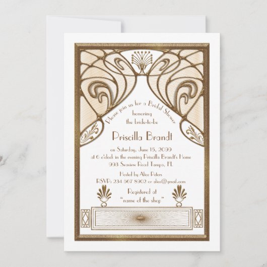 ブライダルシャワーの招待、Gatsbyの素晴らしいホワイトゴールド 招待状 (正面)