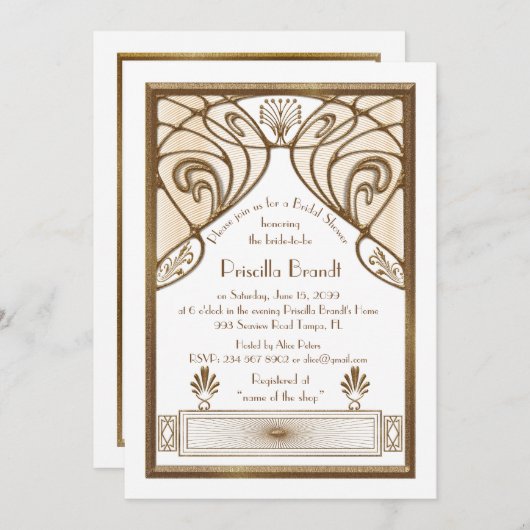 ブライダルシャワーの招待、Gatsbyの素晴らしいホワイトゴールド 招待状 (正面/裏面)