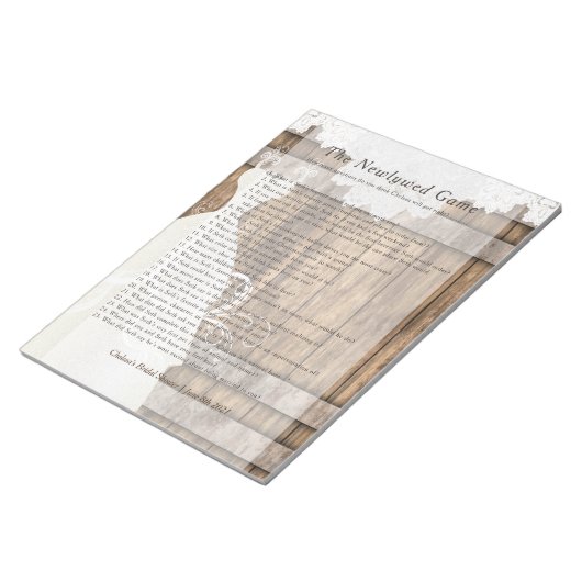 ブライダルシャワーの新しいゲーム – 素朴木とレース ノートパッド (アングル)