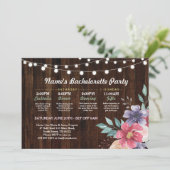 ブライダルシャワーの旅のピンクの花の素朴灯り 招待状 (スタンド正面)